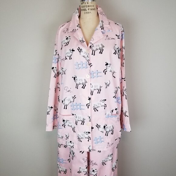 Nick & Nora Pink L/S 2pc Cotton Bo Peep Counting Her Sheep Pajamas Ladies XL NEW - Picture 1 of 10
